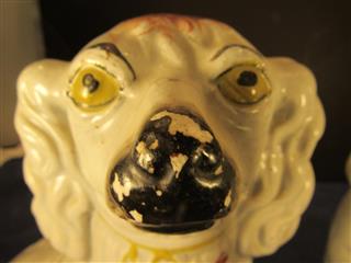 ANTIQUE PAIR OF 19TH CENTURY STAFFORDSHIRE WHITE & RED SPANIELS 13